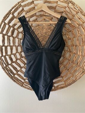 Freshwater Black Lace-Trim One-Piece Swimsuit